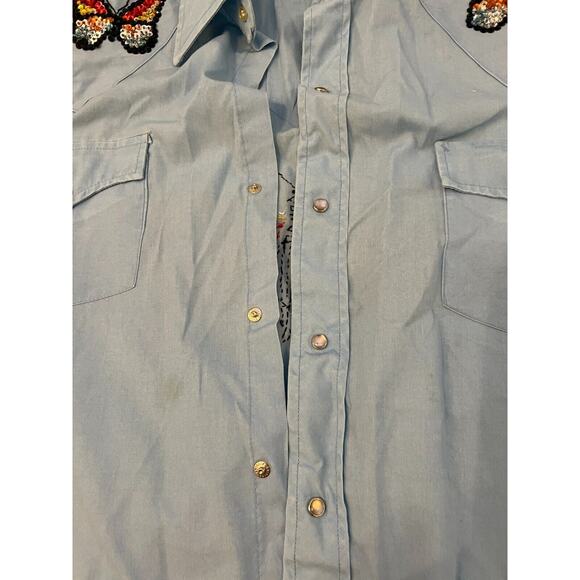 Dickson-Jenkins Button Up Shirt Women Size Large Butterfly Sequin Applikue Snap - Picture 6 of 14